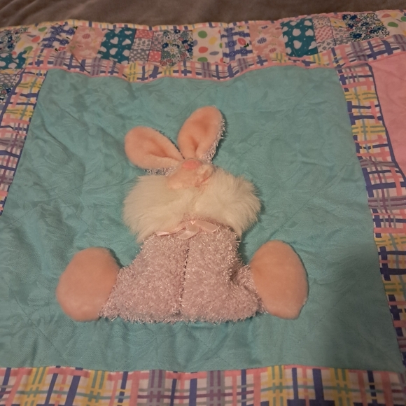 Vintage 3D bunny plush toddler blanket quilt throw comforter cotton - Picture 3 of 12